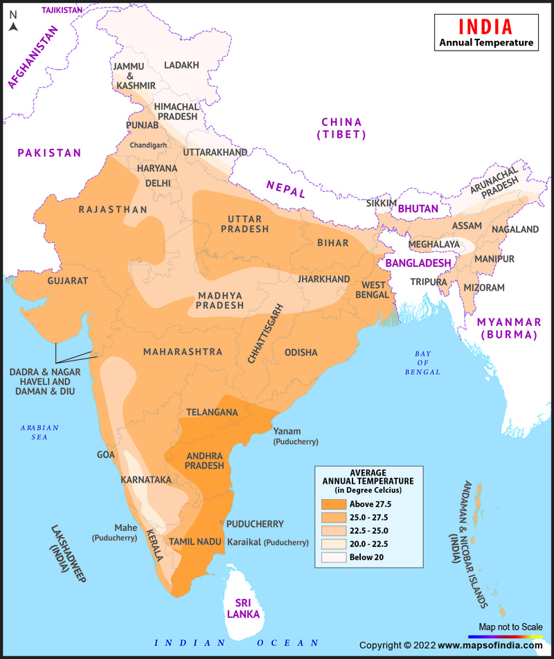 Annual Temperature Map of India