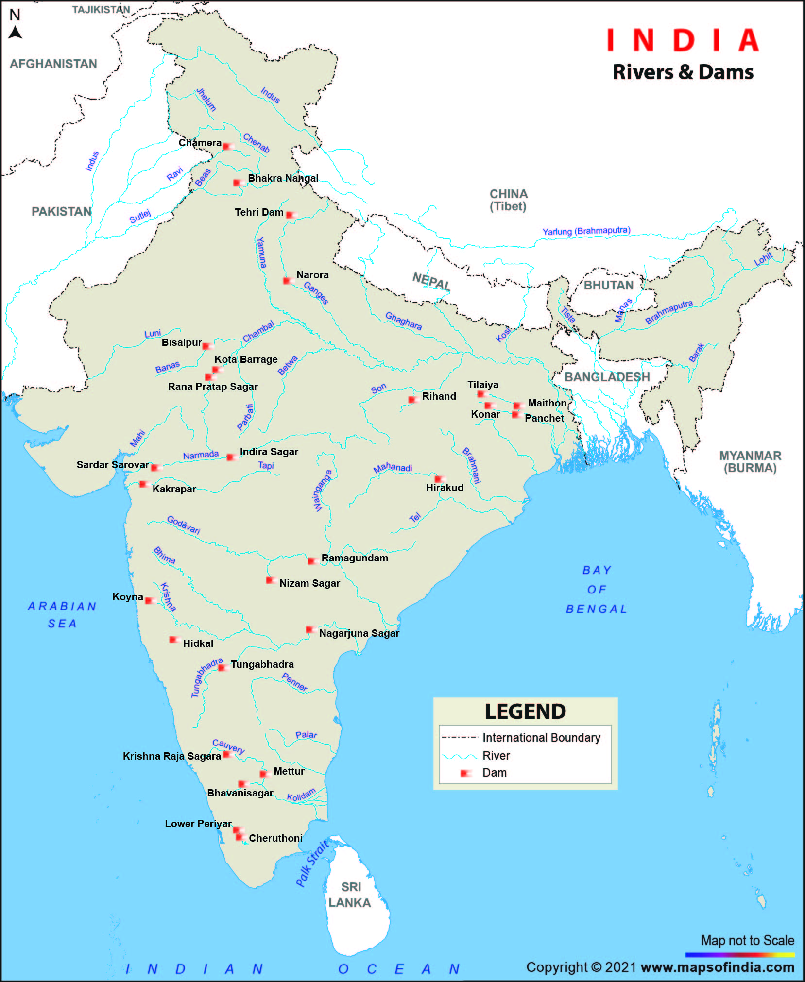 Damodar River In India Map List Of Major Dams And Reservoirs Of India, Map Of India Dams