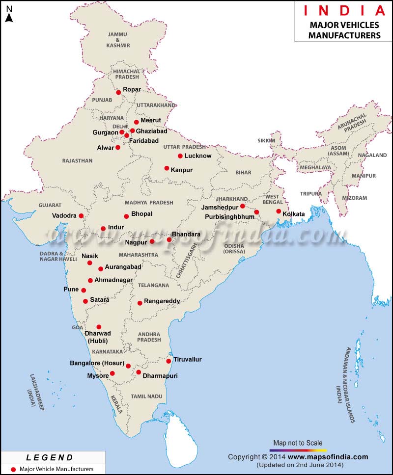 India Map of Vehicle Manufacturers
