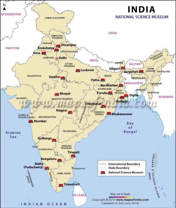 Map of National Science Museums in India