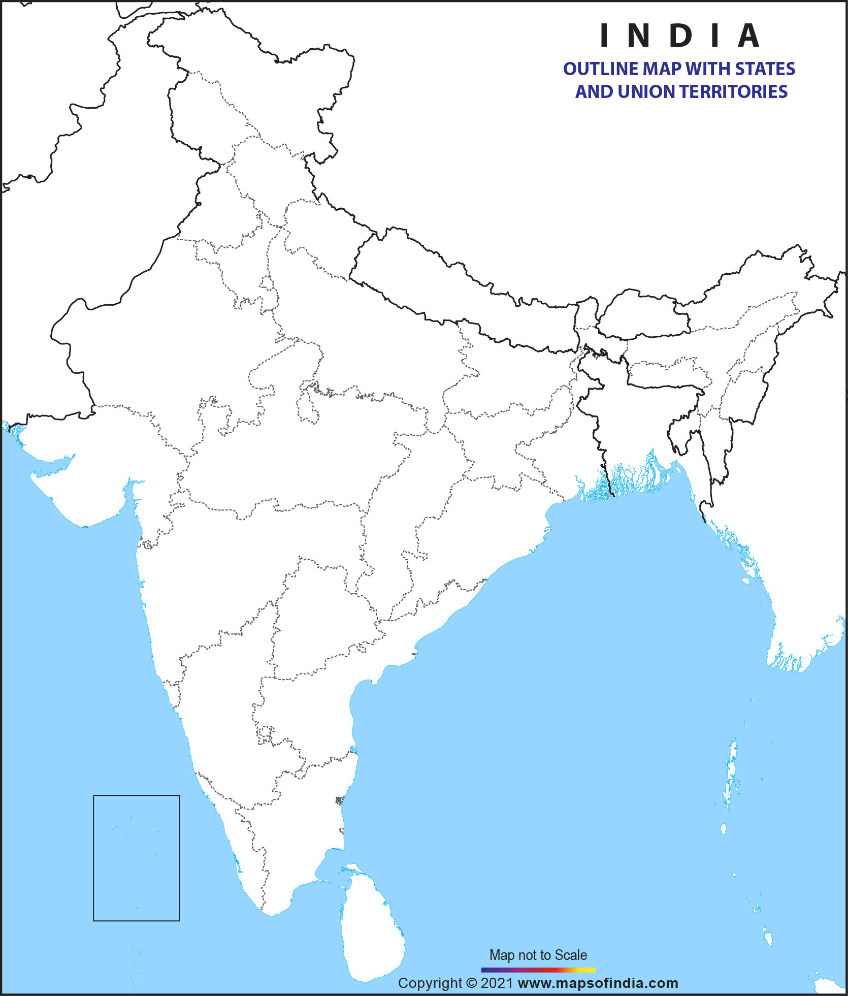 Political Outline Map Of India Printable A4 Size - Free Printable Worksheet