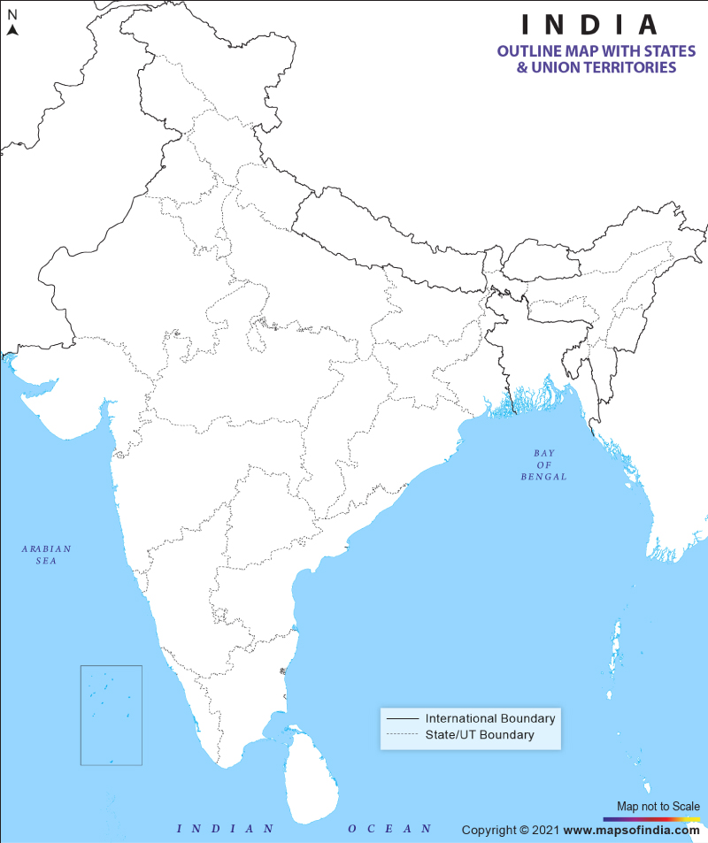 India Outline Map with states coundaries