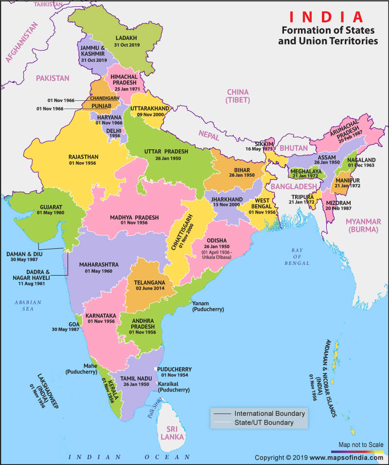 28 states of india map Formation Of States In India State Of India 28 states of india map