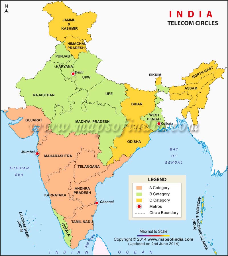 Map of Telecom Circles in India