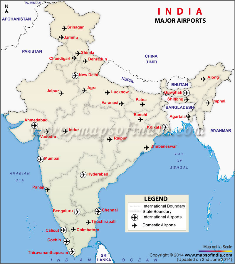Map of Major Airports in India