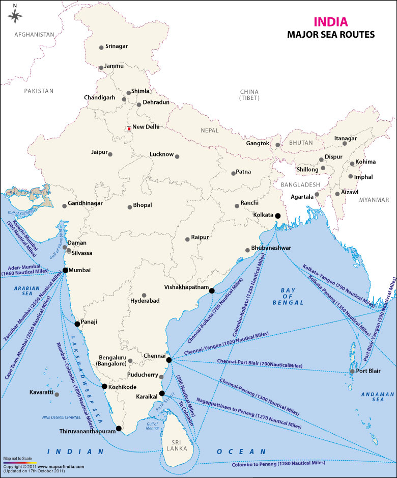air transport map of india Major Sea Routes Map Sea Routes Of India air transport map of india