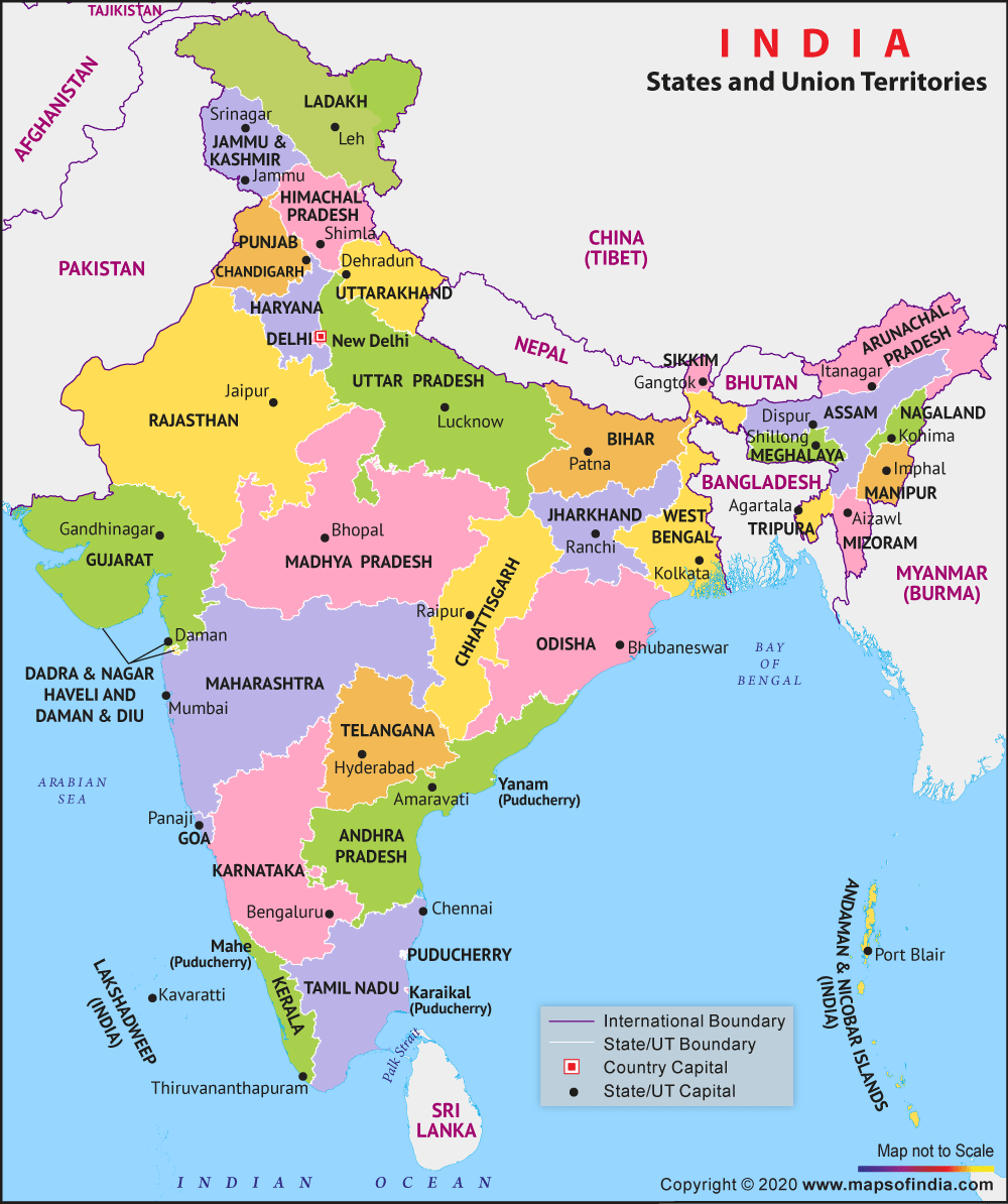 Map Of Indian States And Union Territories Enlarged View