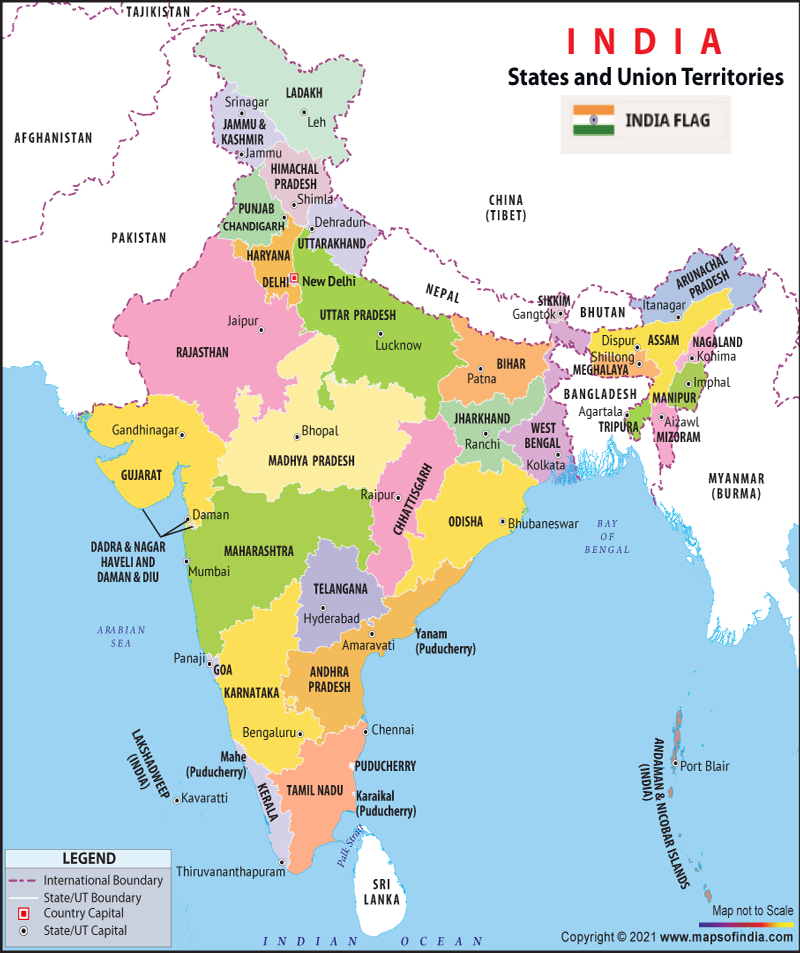 Map of Indian States and Union Territories