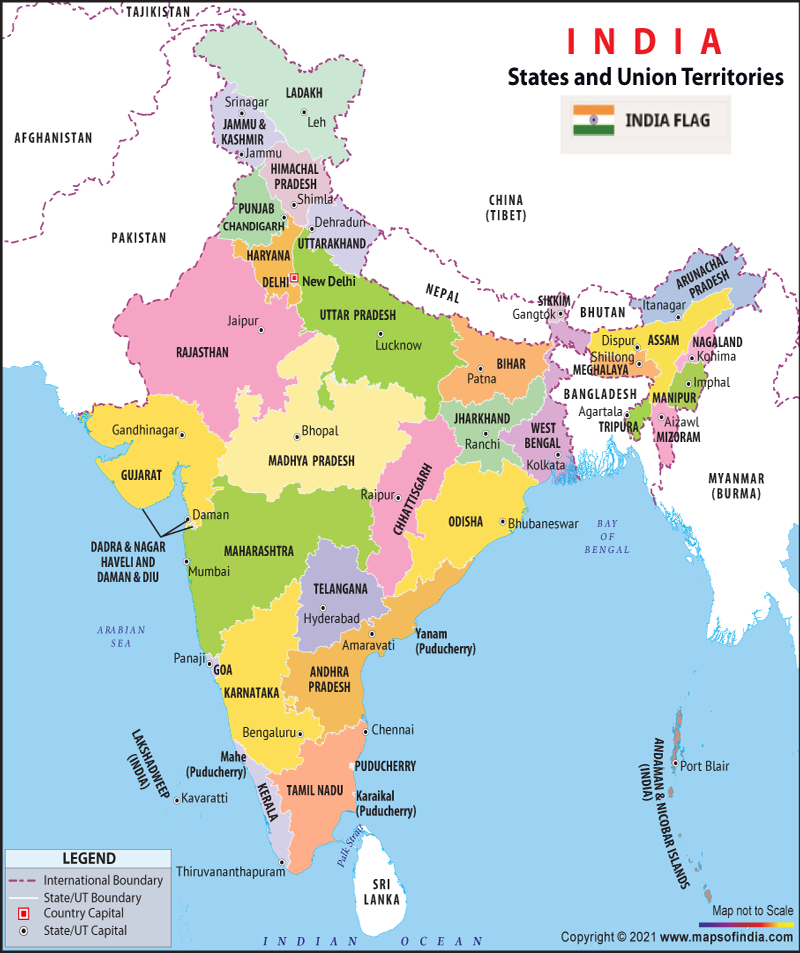 Latest India Map With States And Capitals