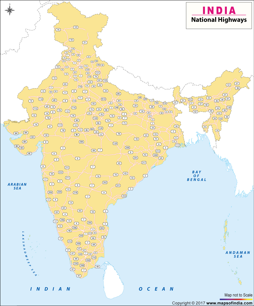 National Highways Large Map of India
