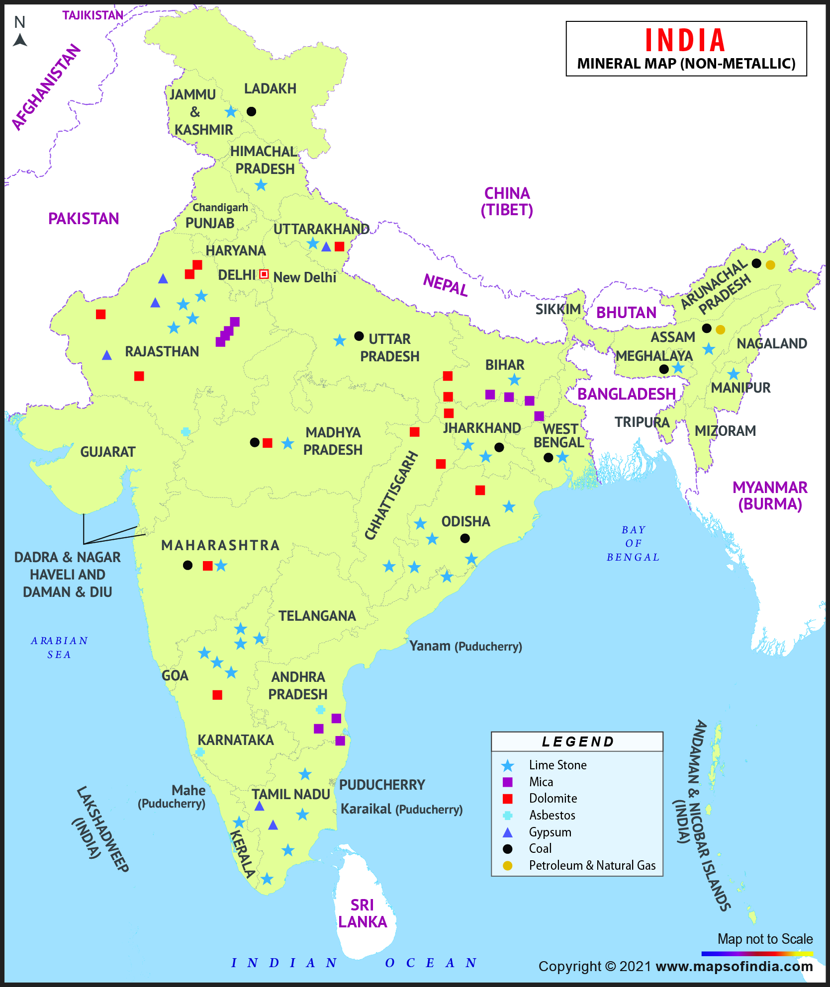 Map of Non Metallic Minerals in India