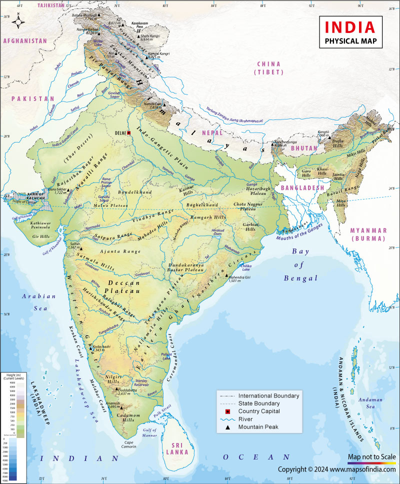 india physical map hd