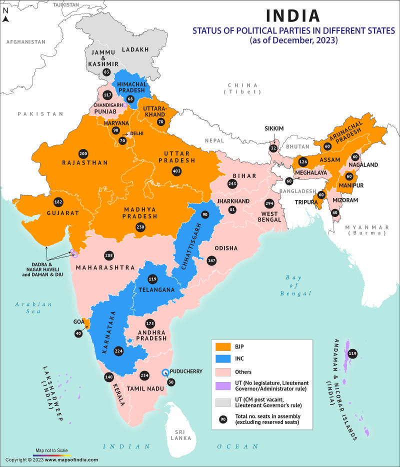 Map Showing Political Parties in Different States of India