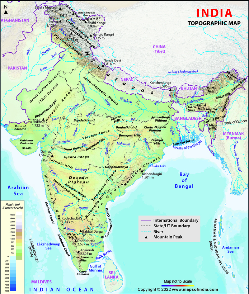 Topographic Map Of India