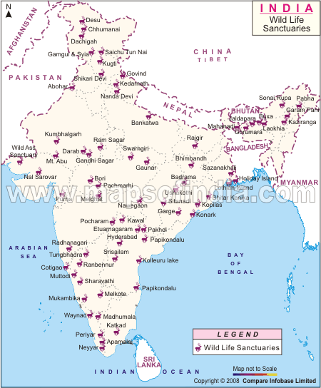 Map of Wildlife Sanctuaries in India