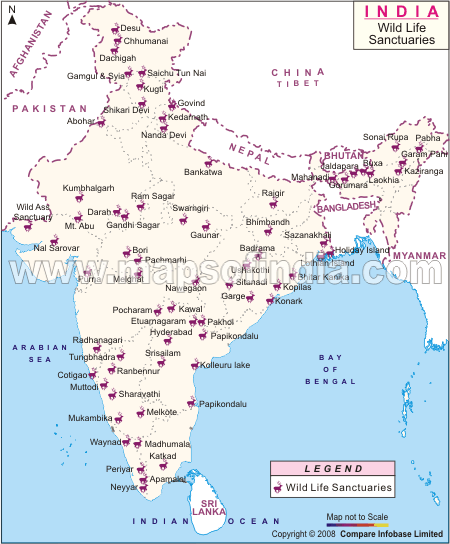 Map Of Wildlife Sanctuaries In India