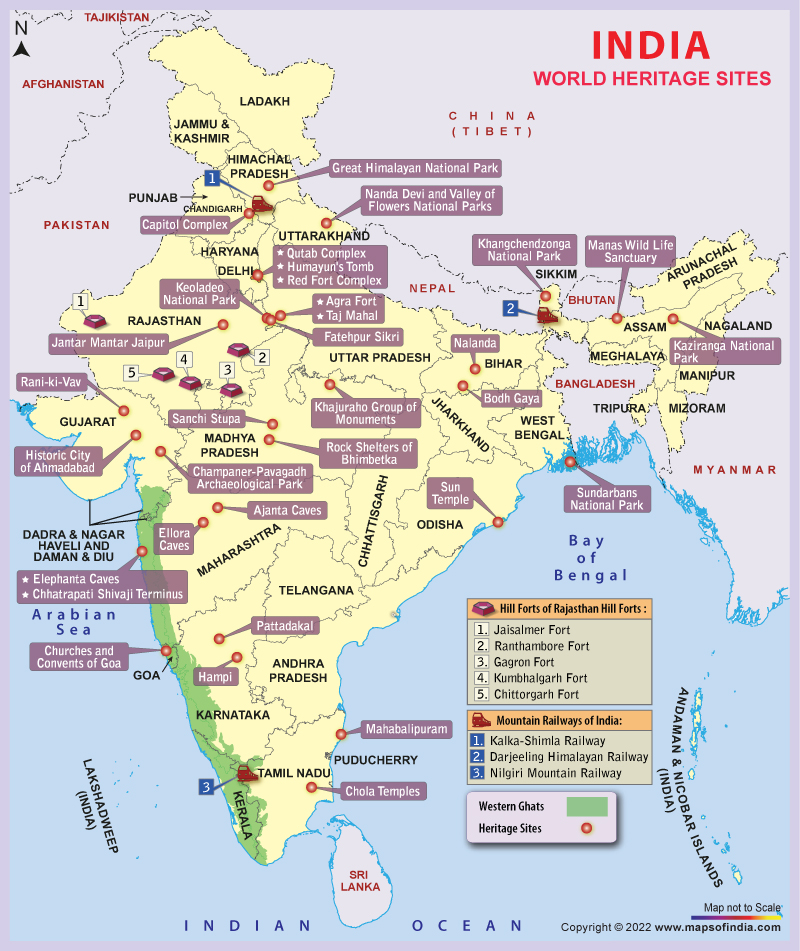 Map of World Heritage Sites in India