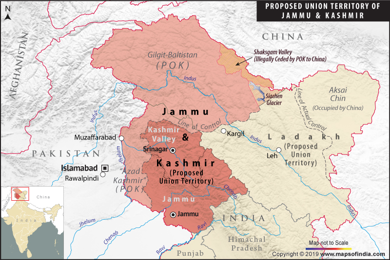 Map of New Union Territory of Jammu and Kashmir (Proposed)