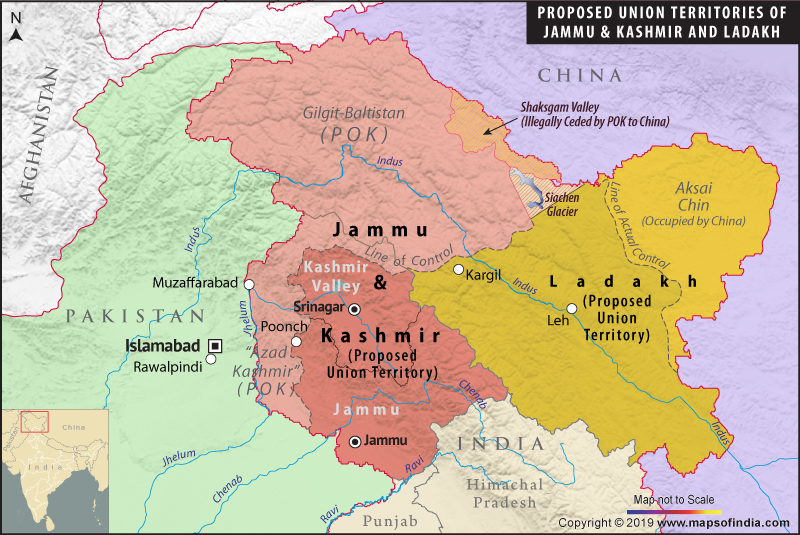 Map of Union Territories of Jammu and Kashmir and Ladakh (Proposed)