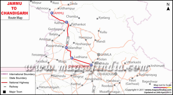 Route Map of Jammu to Chandigarh
