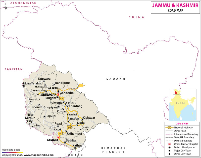 kashmir tourist map distance