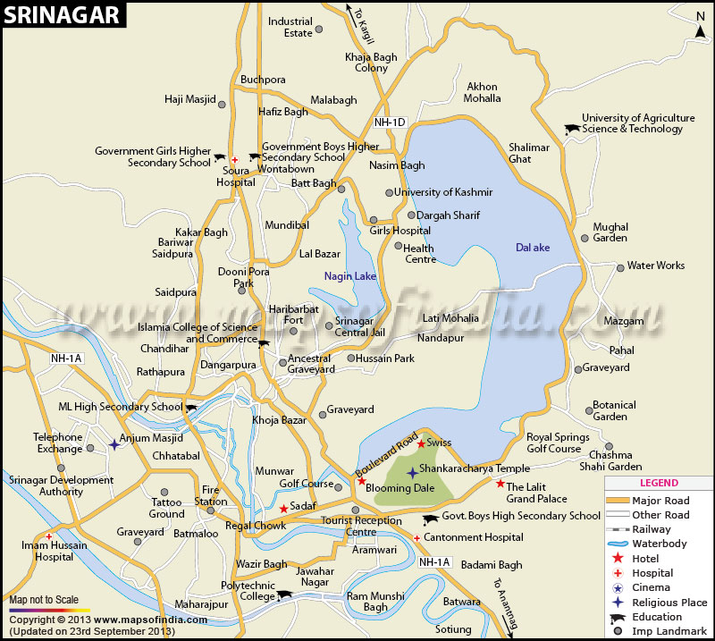 srinagar tourist places map