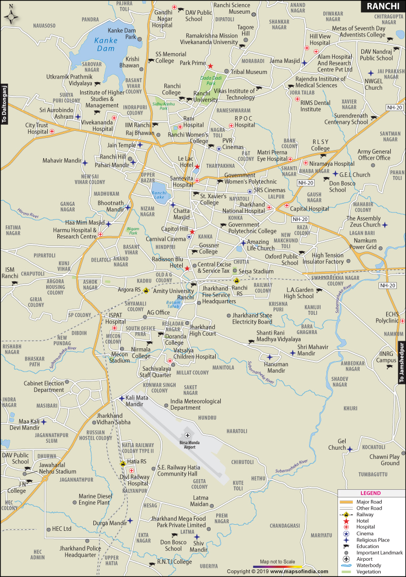 ranchi tourist places map