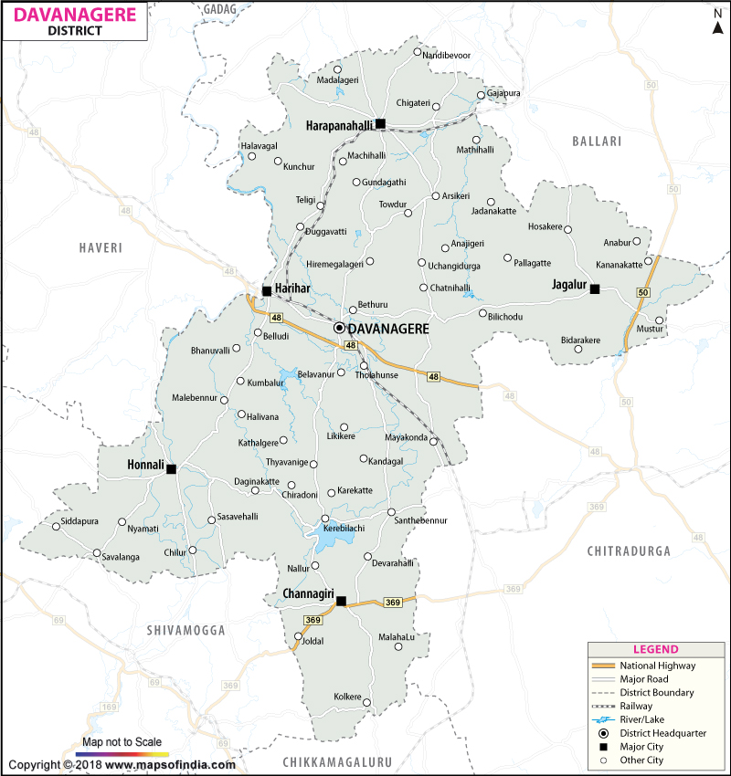 Davangere Map In Karnataka Davangere District Map