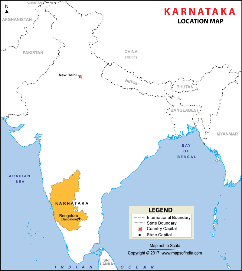 Map of India Depicting Location of Karnataka