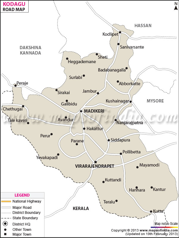 Coorg Map With Distance Kodagu Road Map
