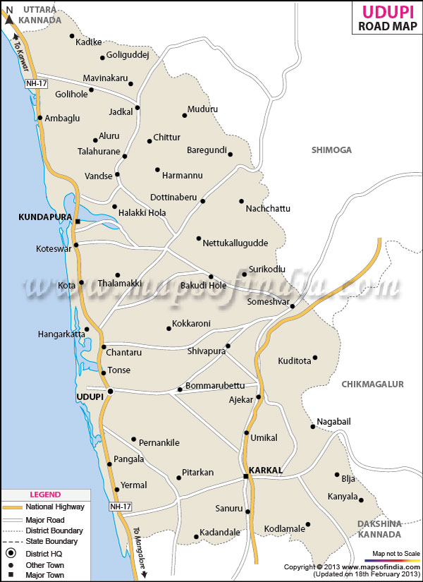 Road Map Of Udupi 