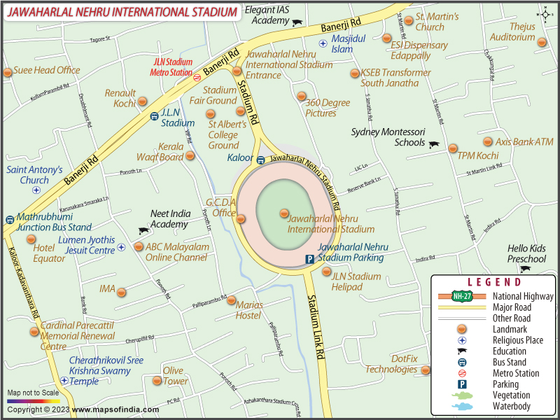 Map showing the Jawaharlal Nehru International Stadium area