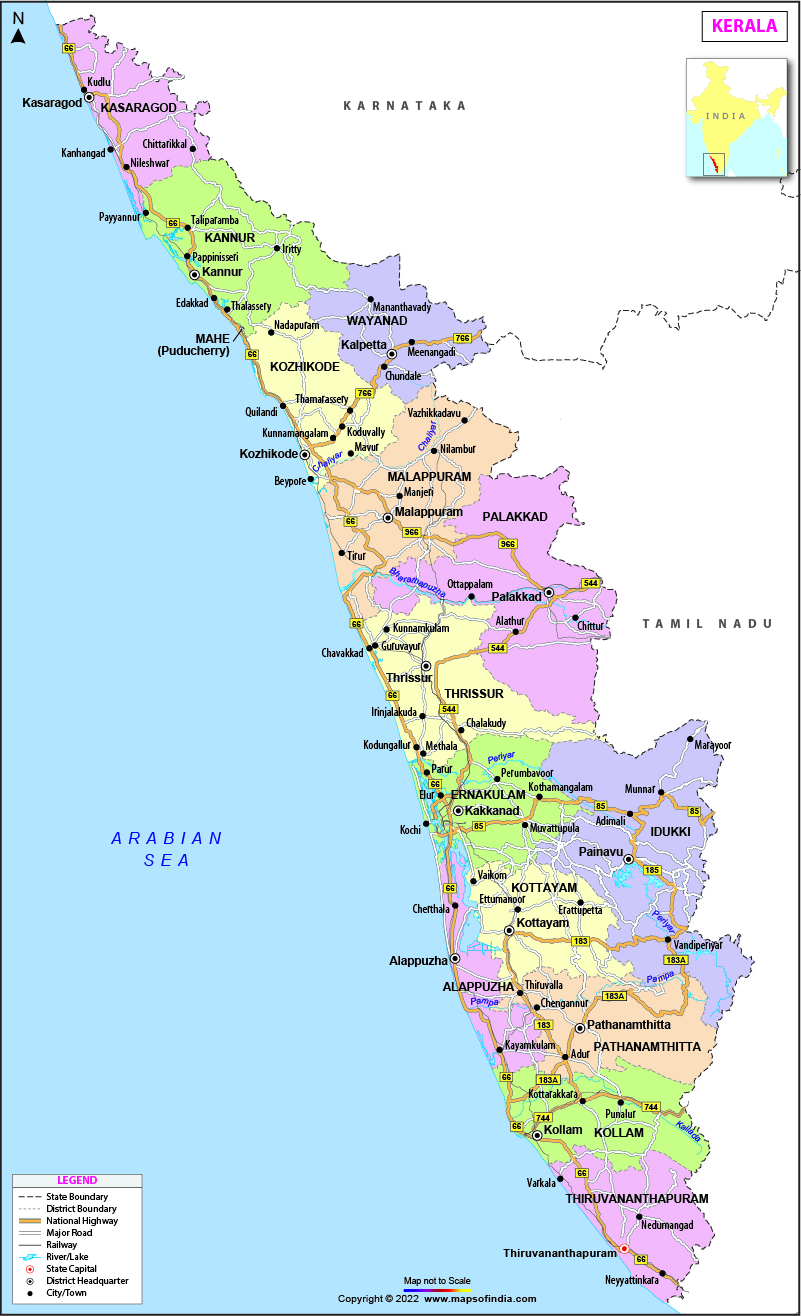 Kerala Map | Map of Kerala - State, Districts Information and Facts