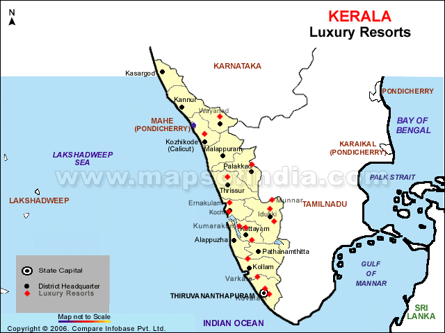 Map of Luxury Resorts in Kerala