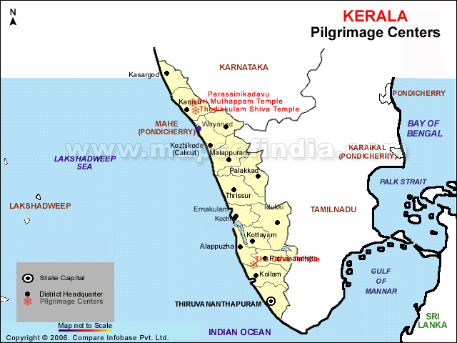 Kerala Pilgrimage Centers Map