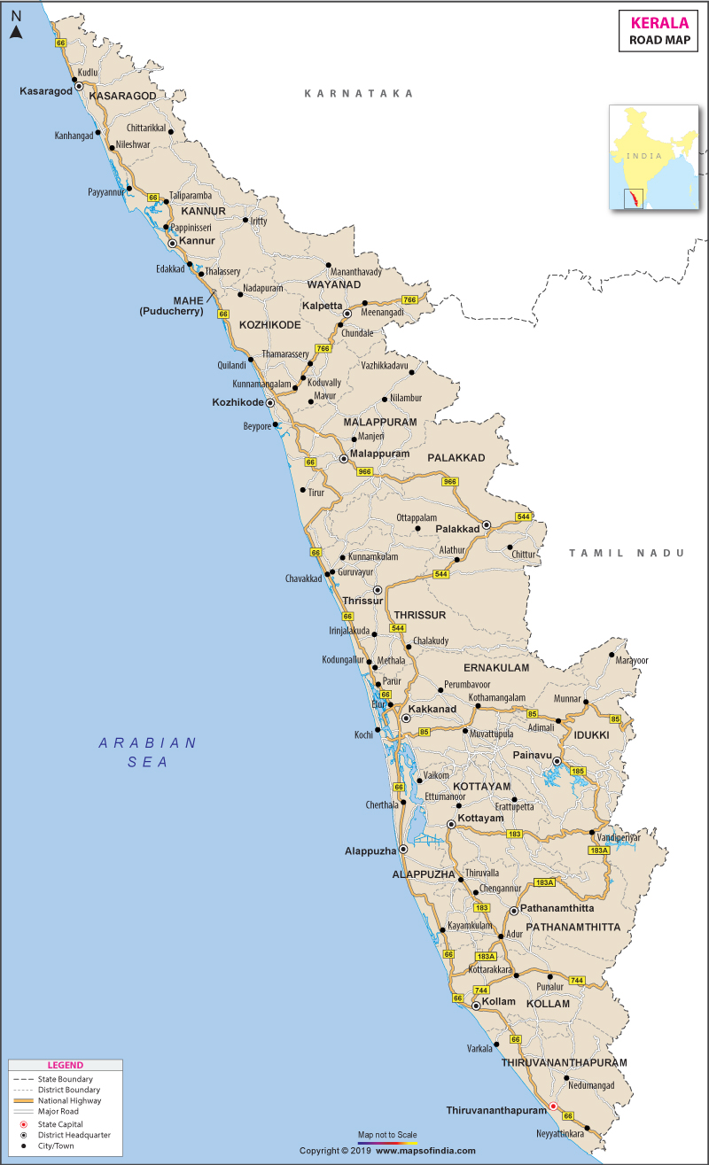 kerala places to visit map