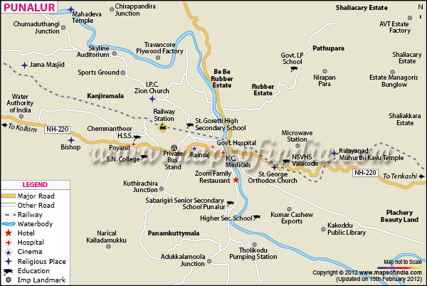 Map of Punalur City