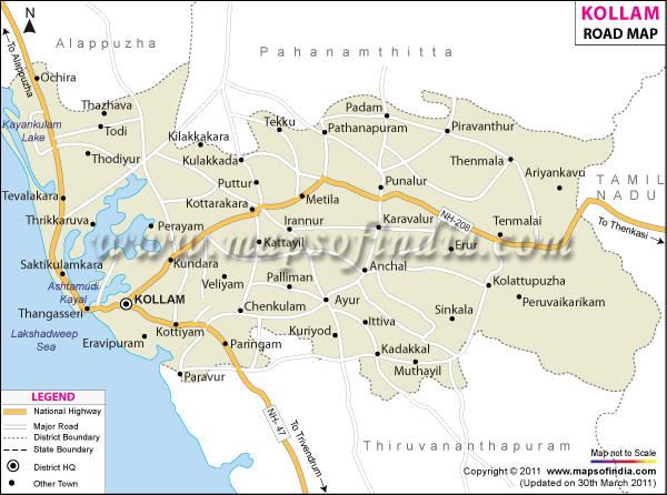 Road Map of Kollam