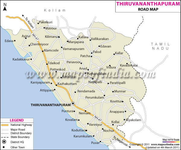 Road Map of Thiruvanathapuram