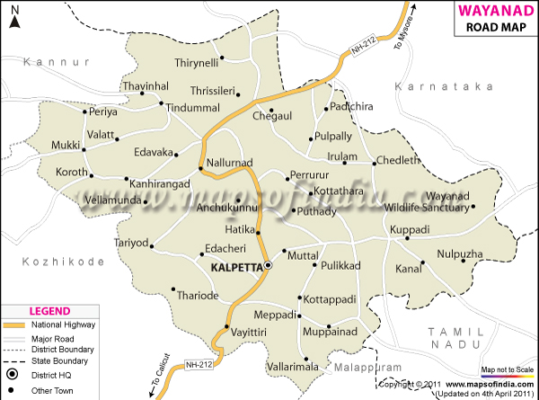 Road Map of Wayanad