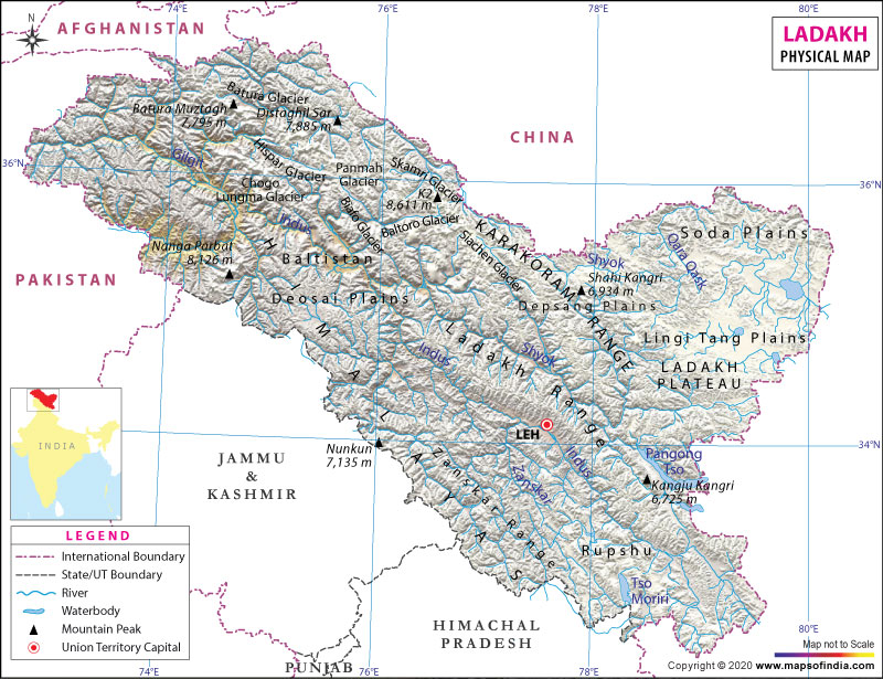 Physical Map of Ladakh