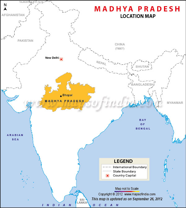 Map of India Depicting Location of Madhya Pradesh