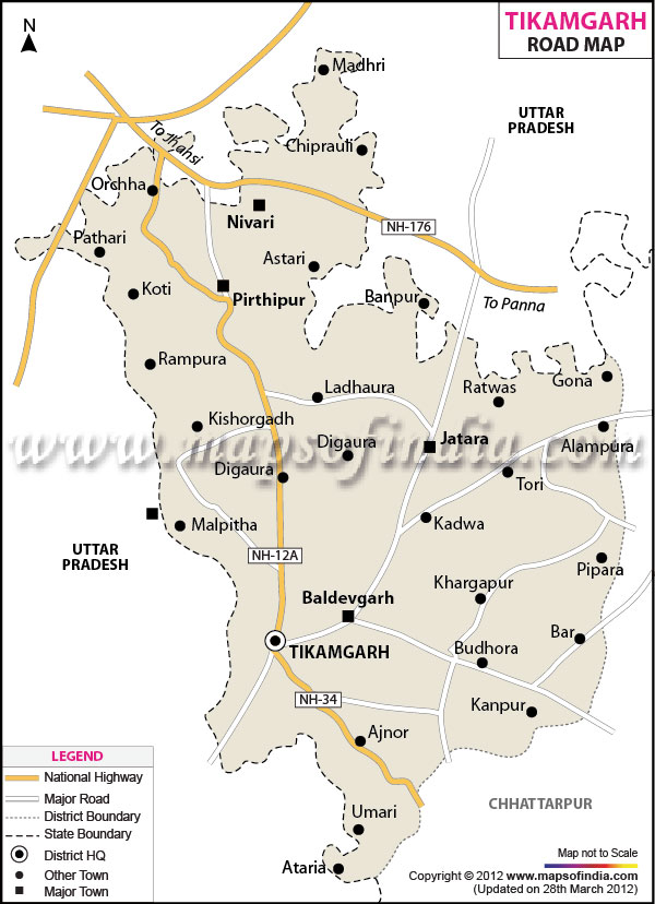 Road Map of Tikamgarh