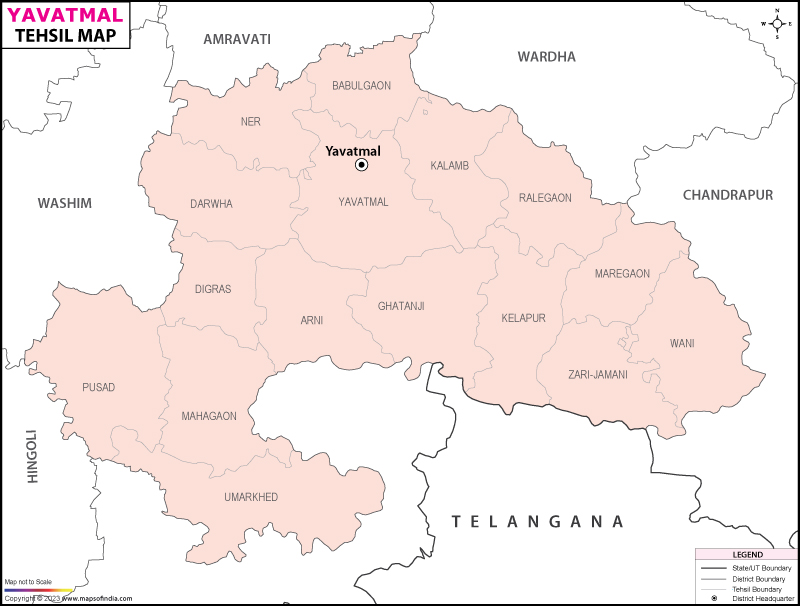 Yavatmal Tehsil Map, Talukas in Yavatmal