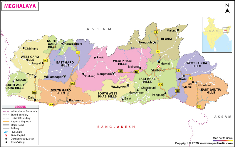 Meghalaya Map | Map of Meghalaya - State, Districts Information and Facts