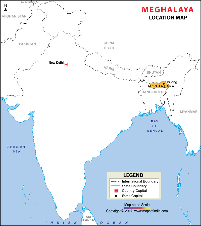 Map of India Depicting Location of Meghalaya