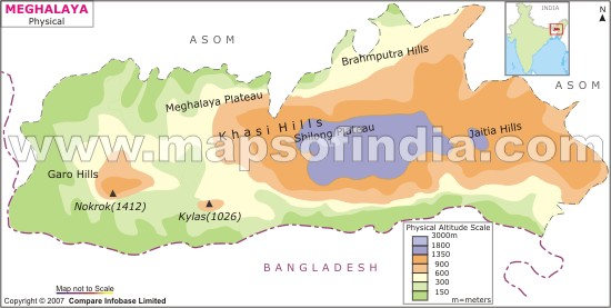 Meghalaya Physical Map