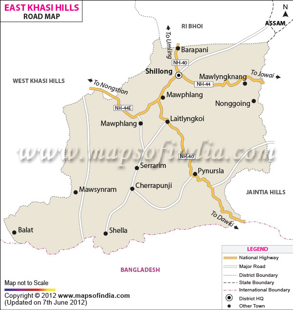 Road Map of East Khasi Hills
