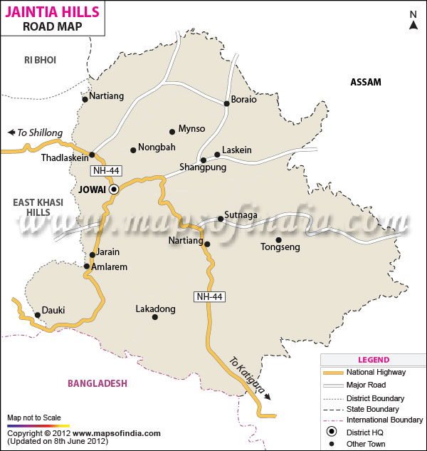 Road Map of Jaintia Hills