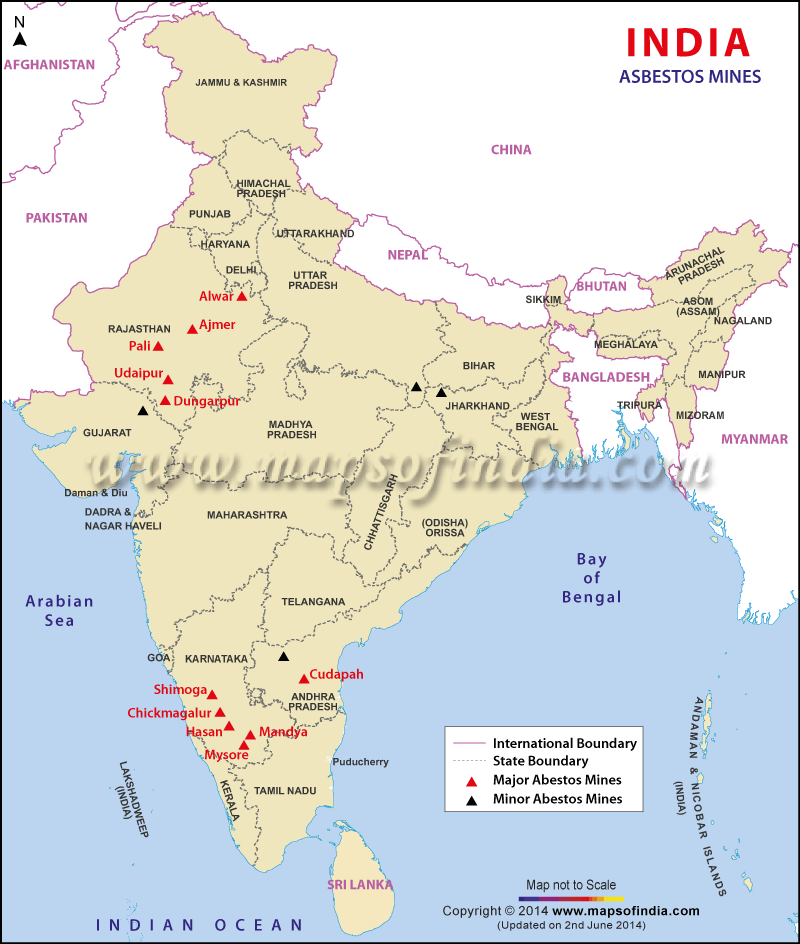 Location of Asbesthos Mines in India